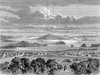 Utsikt over Auckland Harbour, illustrasjon fra 