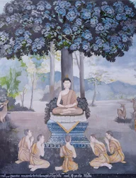 Freske som viser en scene fra Buddhas liv, Wat Phra That Doi Suthep-tempelet (freske)