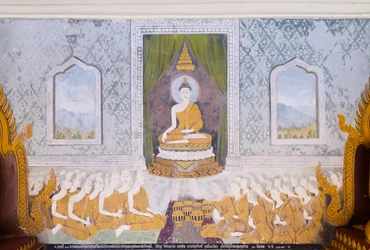 Freske som viser en scene fra Buddhas liv, Wat Phra That Doi Suthep-tempelet (freske)
