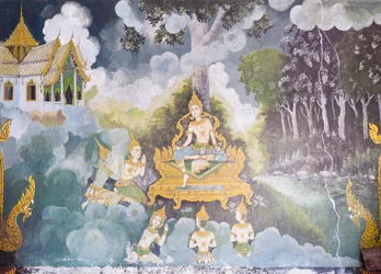 Freske som viser en scene fra Buddhas liv, Wat Phra That Doi Suthep-tempelet