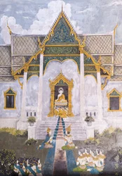 Freske som viser en scene fra Buddhas liv, Wat Phra That Doi Suthep-tempelet