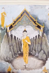 Freske som viser en scene fra Buddhas liv, Wat Phra That Doi Suthep-tempelet (freske)