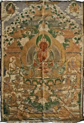 Amitabha (det rene landets buddha) - Tibetansk maleri, pigmenter og gull på stoff, slutten av 1800-tallet, 74x51 cm - (Amitayus Buddha Thangka, Tibetansk kultur, Pigmenter og gull på tekstil, Slutten av 1800-tallet) - Privat samling