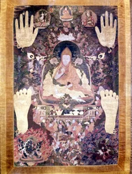 Blo Bzang Rgya ktso, den femte Dalai Lama, den mest berømte og viktige i historien. Tibetansk Thai-ka, Guimet-museet, Paris