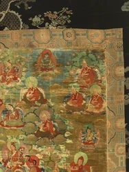 Detalj av tredje Panchen Lama Losan Penden Yeshe (gouache på tøy)