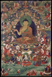 Shakyamuni Buddha - Tibetansk kultur - 1700-tallet - Mineralpigment på bomull - 70,5x47 - Rubin Museum of Art, New York