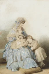 Dronning Maria Amalia av franskmennene, med barn av prins Louis, hertugen av Nemours, 1845