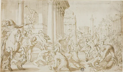 De uskyldiges massakre (rekto); figurskisser (verso)