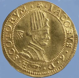 4-pund skotsk (hattestykke) av James VI, Edinburgh mynte, 1591 (forside) (gull) (for bakside se 244626)