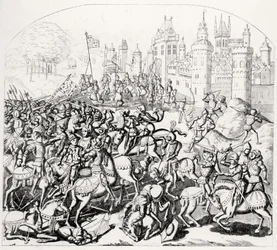 Kong David av Skottland (1084-1153) kommer med en stor hær før Newcastle-upon-Tyne, 1138