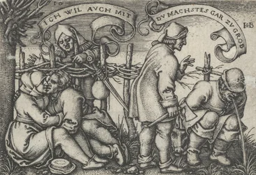 Bønder bak hekken, fra Bondefesten eller de tolv månedene, 1546-47.