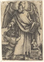 Plate 1: Saint Matthew med hodet snudd i profil til venstre, en kjerub nederst til venstre..., 1541.