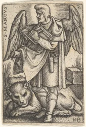 Plate 2: Markus, hodet snudd i profil til venstre, med en åpen bok på høyre..., 1541.