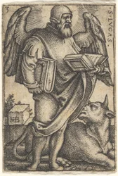 Plate 3: Saint Luke med hodet snudd i profil til høyre, en bok i hver hånd, en f..., 1541.