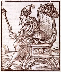 Qubilai (Kubilai Khan, første keiser av det mongolske Yuan-dynastiet (1215-1294) - i "" Cosmographia"" av S. Munster. Paris
