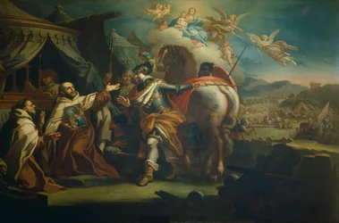 Levering av ærverdige bilde av Vår Frue av Seieren til Fader Domenico di Gesu Maria, av Sebastiano Conca (1680-1764) Santa Maria della Vittoria-kirken, Roma, Italia