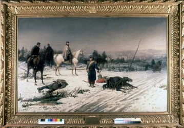Garibaldi i Dijon på en slagmark, maleri av S. De Albertis. 1877. Museum for Risorgimento. Milan