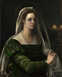 Portrett av en dame med attributtene til Saint Agatha, tidlig på 1530-tallet (olje på lerret)