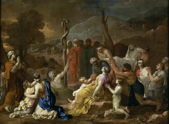 ""The Brazen Serpent"" Maleri av Sebastien Bourdon (1616-1671) 1653-1654 Madrid Prado Museum