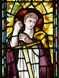 Mortehoe, St Mary, Heaton Butler & Bayne, Selwyn Image, Archangel St Michael detalj, ca. 1890