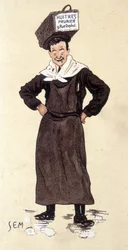 Selger av østers fra butikken Prunier. Kromolitografi signert SEM (1863 - 1934).