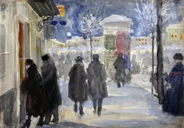 ""Utsikt over en gate i Moskva, Russland"" (Moscow Street) Akvarell av Sergei Vinogradov (1869-1938) - 1922 - Privat samling