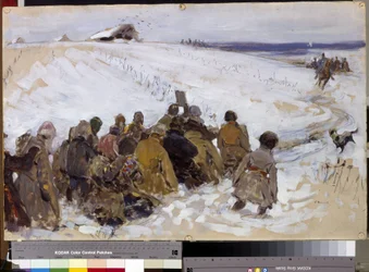 En straffeekspedisjon. Maleri av Sergei Vasilyevich Ivanov (1864-1910). Olje på papp. Moskva, Statens Tretyakov-galleri.