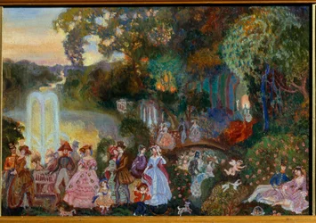 Offentlige feiringer. Maleri av Sergei Yurievich Sudeykin (Serge Soudeikine) (1882-1946), olje på lerret