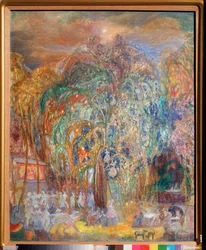 Night Fete (Night Fete) - Maleri av Sergei Yurievich Sudeykin (Serge Soudeikine) (1882-1946), tempera på lerret