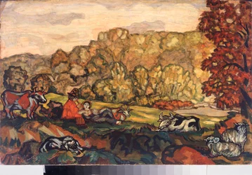 Pastoral scene - Maleri av Sergei Yurievich Sudeykin (Serge Soudeikine) (1882-1946), olje på lerret, tidlig 1900-talls russisk kunst - Primorsk State Art Gallery, Vladivostok (Russland)