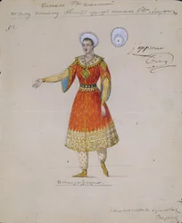 Kostymedesign for balletten Tsarina Syuyumbeki av A. Blanche, 1832