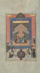 Bahram Gur i det mørke palasset på lørdag, Folio 207 fra en Khamsa..., AH 931A.D. 1524-25