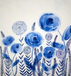 Indigofargede akvarellblomster