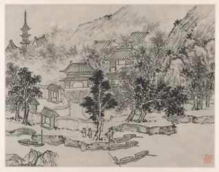 Tolv utsikt over Tiger Hill, Suzhou: Fjern utsikt over Tiger Hill fra Canal Mooring