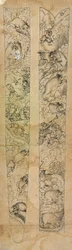 En raja som jakter villsvin, design for en slire, ca. 1750-1760 (ugjennomsiktig akvarell på papir)
