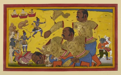 Kumbhakarṇa blir drept av Rāma; allierte fryder seg mens Vibhīṣaṇa sørger.