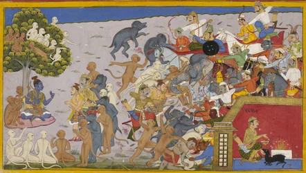 Rama sender Lakshmana og Bibhishanas hær mot Indrajit, som ofrer for å bli usynlig.