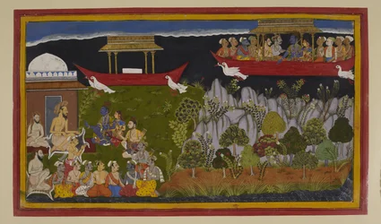 Rāma og Sītā ankommer Bharadvājas eremitbolig og avslutter dermed deres fjorten år lange eksil.