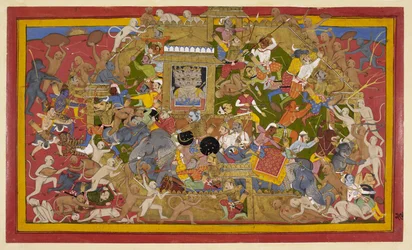 Rama og allierte angriper mens Aṅgada angriper Indrajits elefant