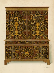 Kabinettpresse innlagt med Marqueterie, eiendom til Marquess of Exeter (chromolitho)