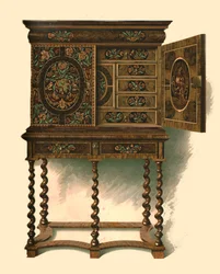 Valnøttskap innlagt med intarsia, 1905