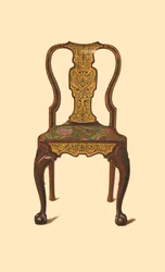 Valnøttstol innlagt med intarsia, 1905