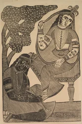 Krishna stryker Radhas føtter, 1800-tallet.