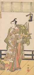 Arashi Sangoro som en samurai som står på verandaen til et stort hus, 1774 eller 1775.