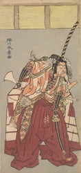 Skuespilleren Ichikawa Danjuro V, kledd i voluminøse seremonielle bukser Nagabakama,..., 1726-1