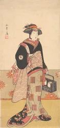 Skuespilleren Iwai Hanshiro IV som en kvinne i svart kimono, ca. 1780.