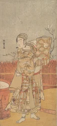 Skuespilleren Sawamura Sojuro III Holding up a Piece of Brocade, sent på 1700-tallet.