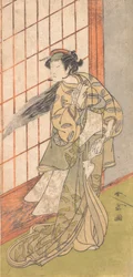 Den første Nakamura Tomijuro som en sint kvinne som står i et rom, 1772 eller 1773.