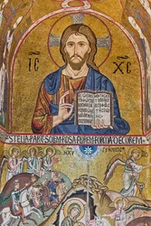 Palatinerkapellet (basilikaen), den sørlige apsis eller St Pauls "absidiola", mosaikker: "Christ Pantocrator" og "Nativity", XII århundre