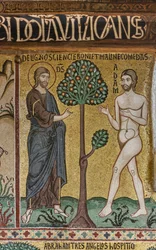 Palatinerkapellet (basilikaen), syklus av mosaikk i Det gamle testamente, syklus av skapelsen: "Gud introduserer Adam i Eden", XII århundre